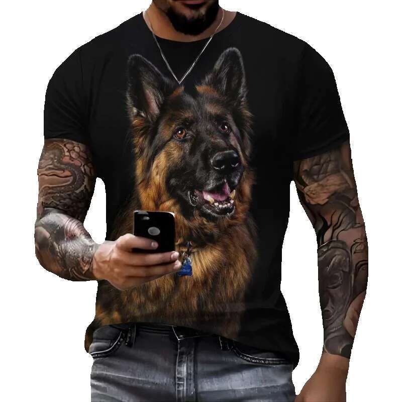 Men's loyal German taxpayer Cool Animal 3D university casual short sleeved T-shirt, round neck, Y Street T-shirt