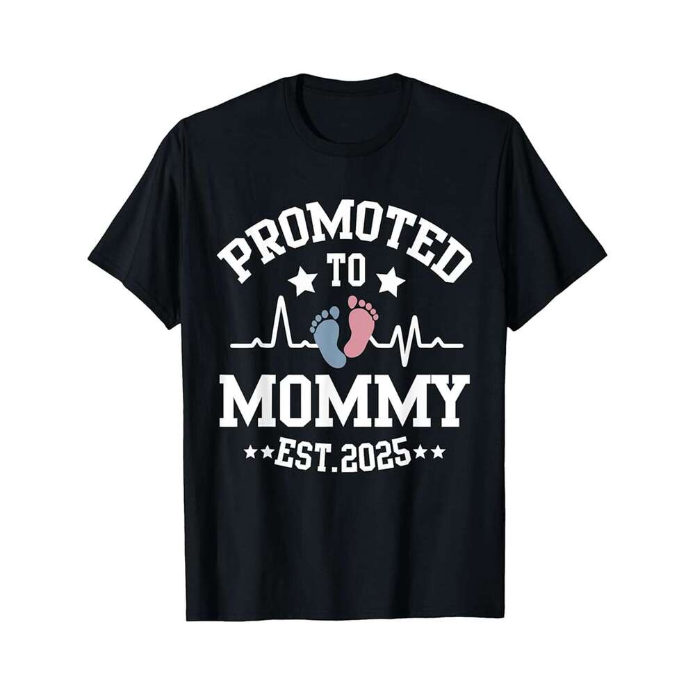 Designer T shirt Promoted To Mommy Est 2025 Heartbeat - 220g T shits