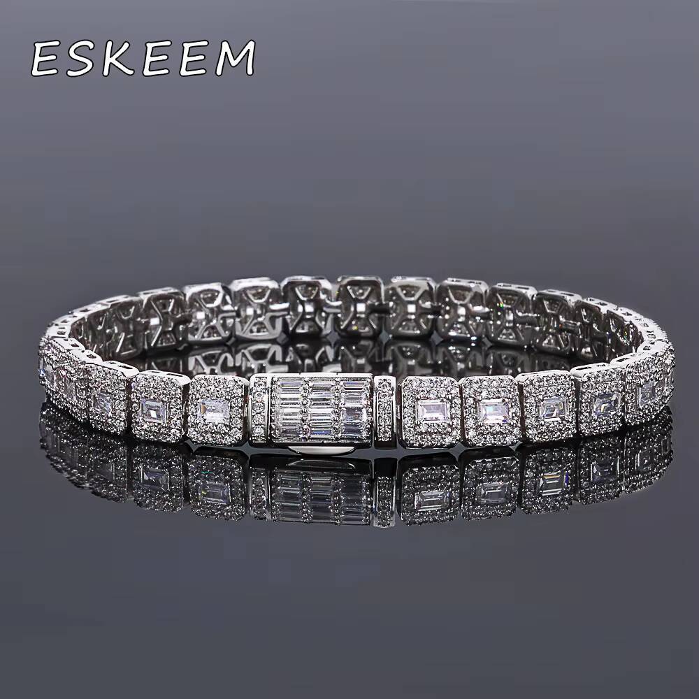 Eskeem Womens Hip Hop Tennis Bracelet Iced Out Mixed Baguette Round Cut Zircon Fine Jewelry Chain
