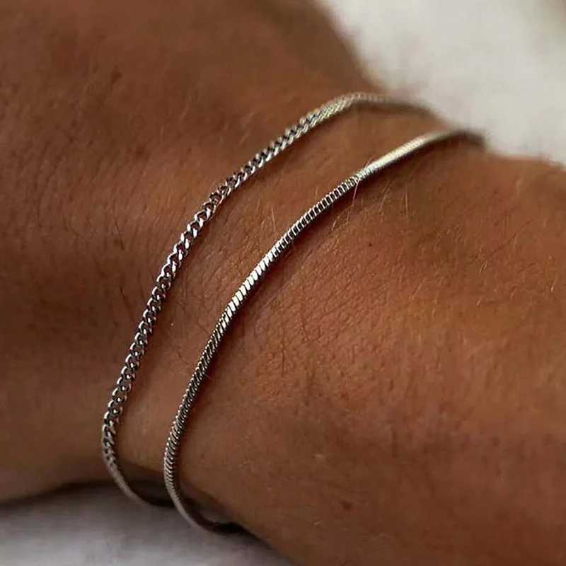 Mens Bracelet Set Waterproof- Dainty 14K Gold Plated Stainless steel Snake Cuban Figaro Chain Bracelets for Men Jewelry GiftsT251110