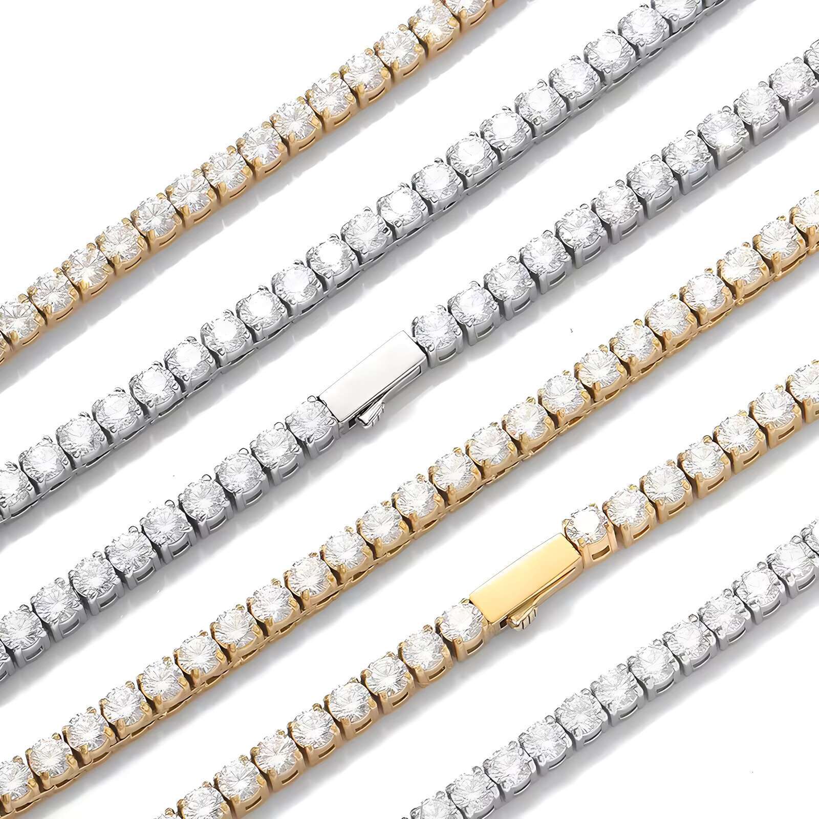 Beiyan stainless steel necklace fashionable hip-hop tennis chain, zircon 3mm, 4mm, 5mm constellation shaped claw setting