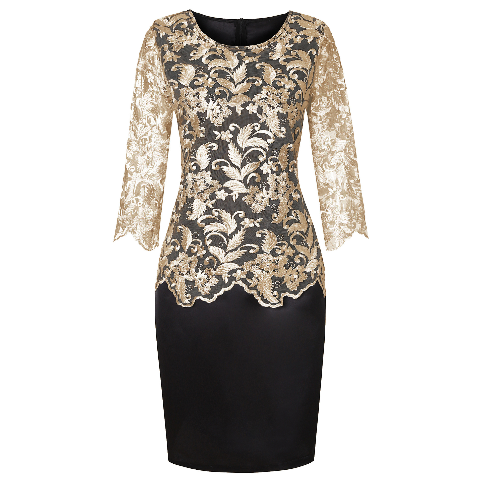 Lace Splice Fake Two Piece Set Fat MM Large Women's Top Medium Sleeve Dress