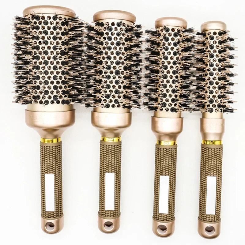 1PC Ceramic Round Hair Brush Women Boar Bristles Hair Comb for Blow Dry Hairdressing StylingTools For Drying Curly Hair Straight 251107