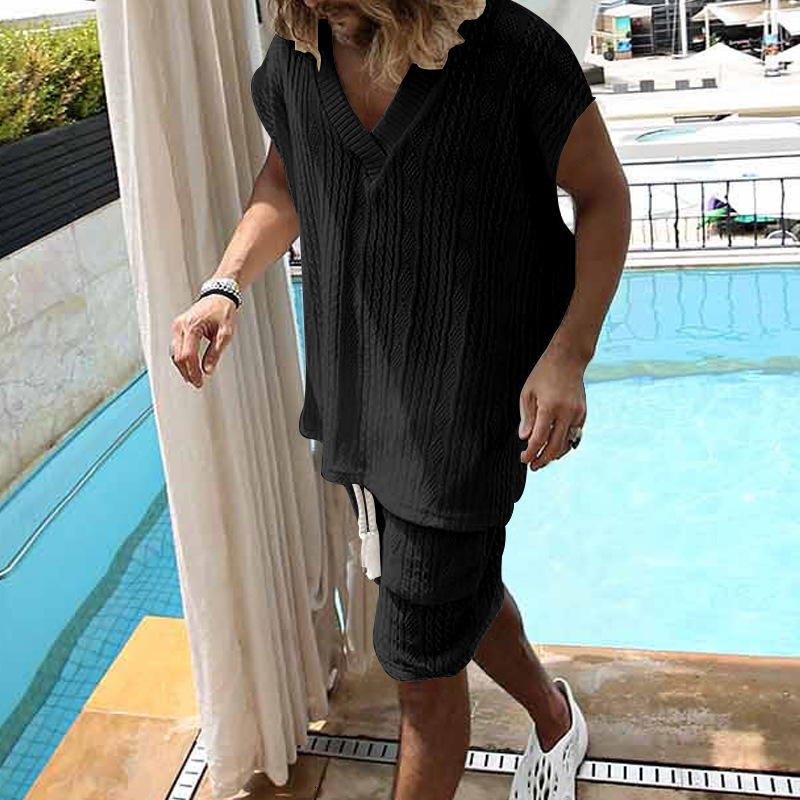 2024 Spring/Summer Large casual jacquard mens suit loose short sleeved T-shirt mens shorts set