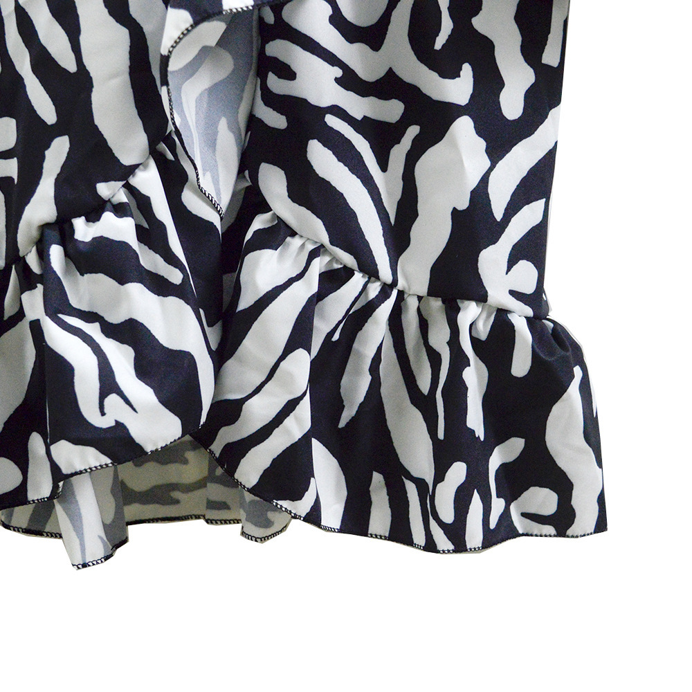 2025 New Spring/Summer Women's Black and White Stripe Flare Sleeve Irregular Dress