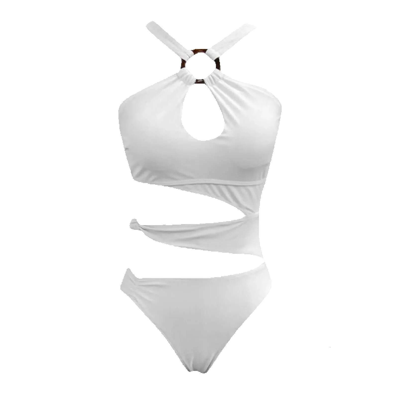Sexy camisole irregular bikini set bra push up pad white thin leg high cut buckle design swimsuit