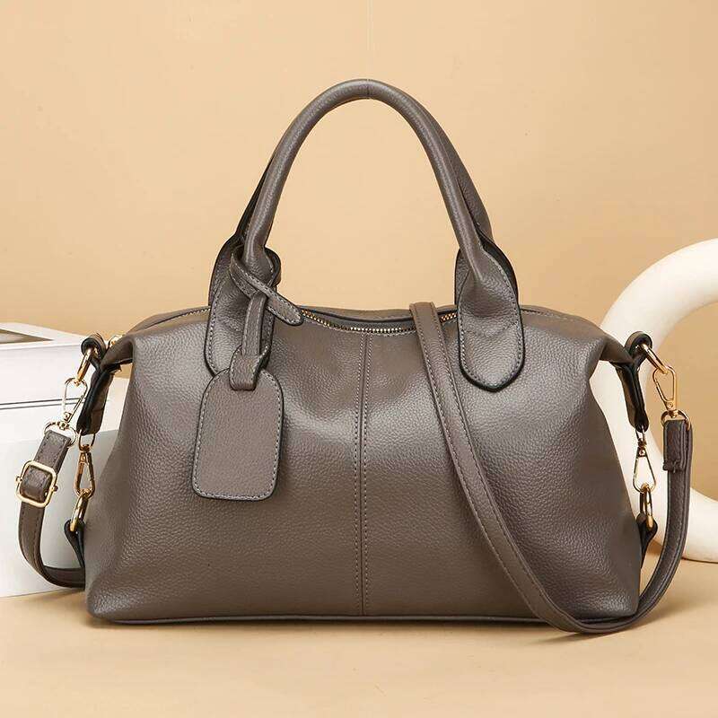 Genuine Brand Soft Leather Shoulder For Women Casual Tote Bag Female Solid Color Purse Simple Design Handbag Commuting Sac