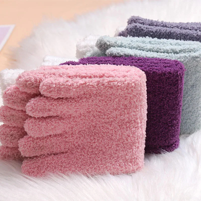 Winter Warm Socks with Fingers Women s Thick Coral Fleece Fluffy Bed Sock Soft Cozy Purple Striped Slipper Socks with Toes 251106