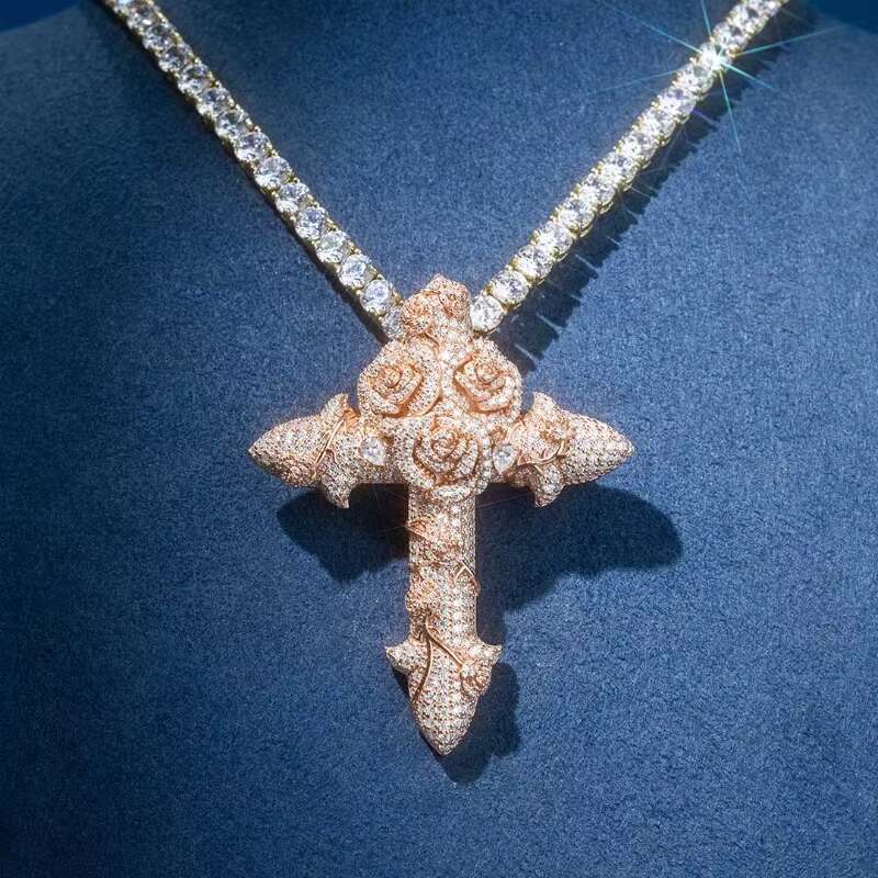 VVS Moissanite Diamond Cross Pendant 925 Sterling Silver Jesus Cross for Necklace Men Women Fine Jewelry Charm