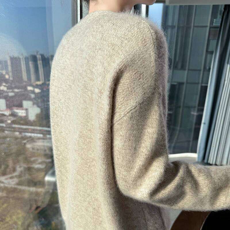 Fancy-Yarn Thickening Wool Women V-Collar Long Sleeve Wear Lady 2025 Winter Top Female Loose Ladies Sweater Plus Size Clothing