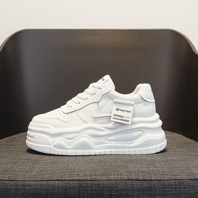 2025 new height increasing sports lace up designer fashionable white shoes for women with thick soles
