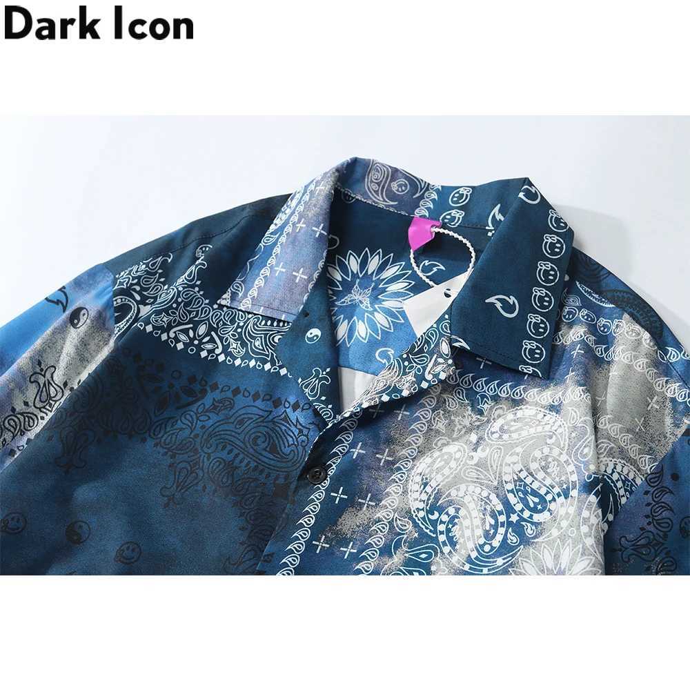 Black Tie Stained Bandana Button Mens Paisley Retro Mens Shirt Day Beach Hawaii Shirt 2023 Summer Mens Neoprene X250410