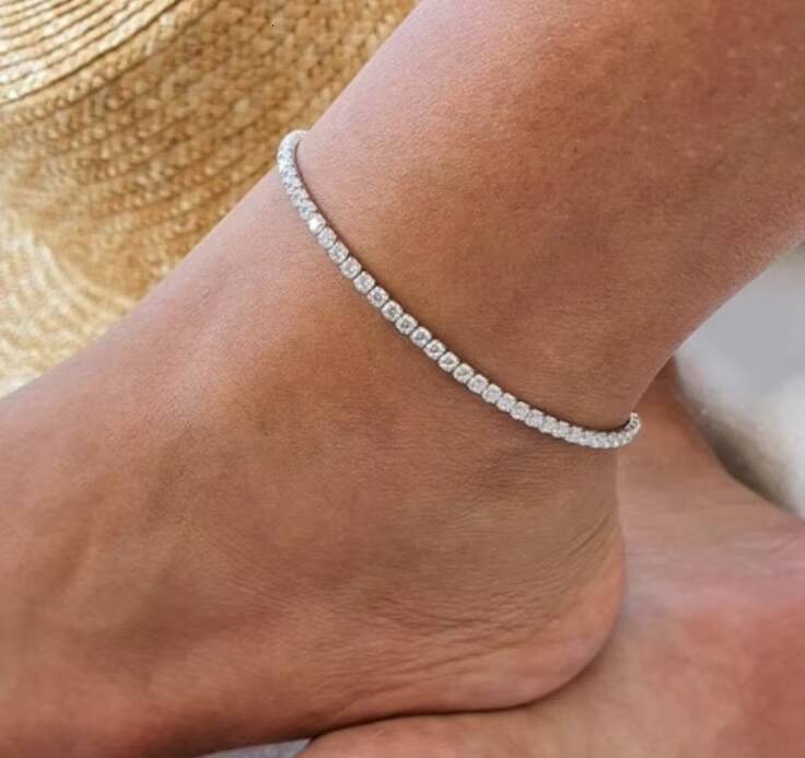 Dainty Luxury Jewelry Sterling Silver 925 3mm Moissanite Diamond Tennis Womens Bracelet Anklet