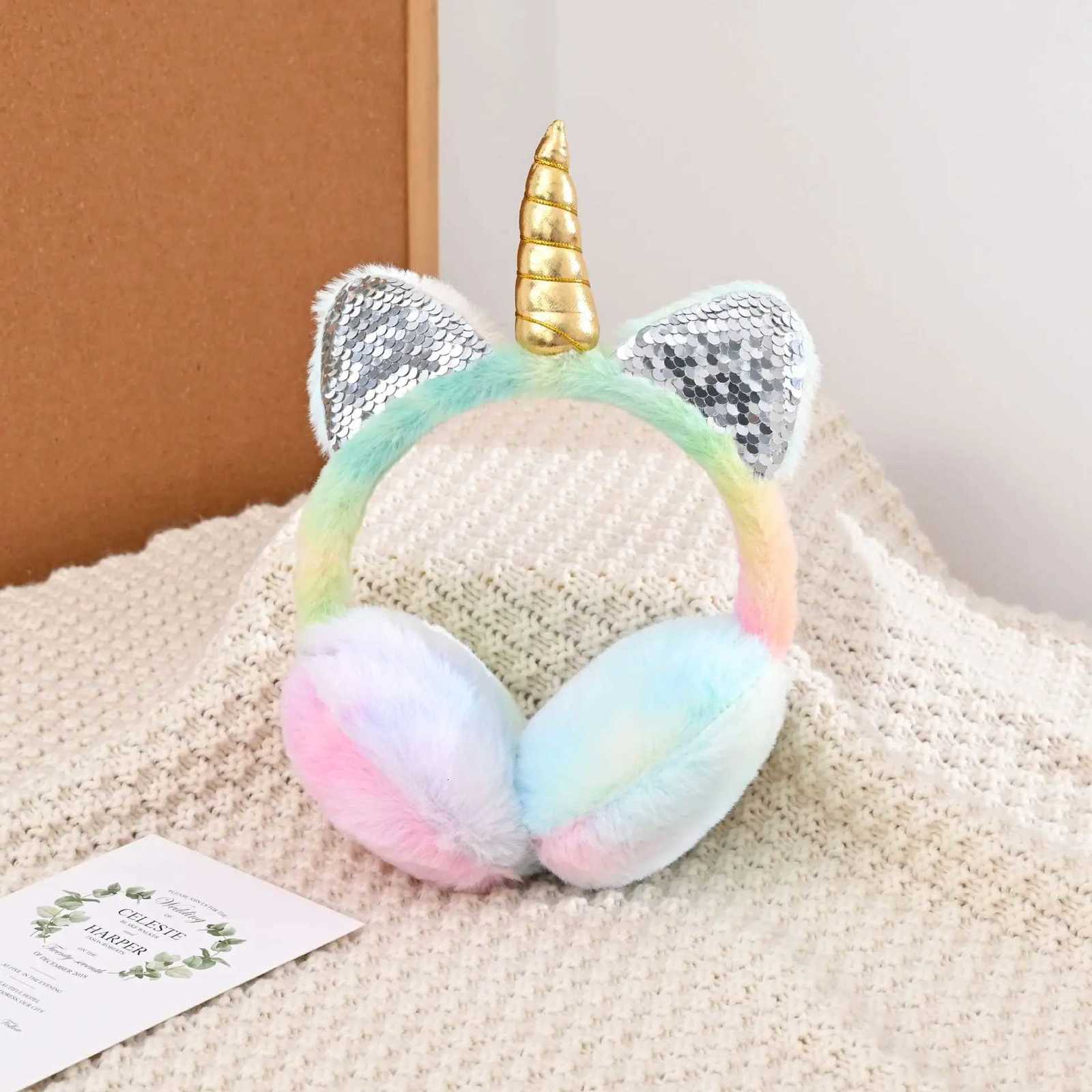 Lovely Unicorn Ears Winter Plush Earmuffs for Adult Kids Soft Fur Fluffy Thicken Warm Cold Protection Headband Foldable Earflap W251110