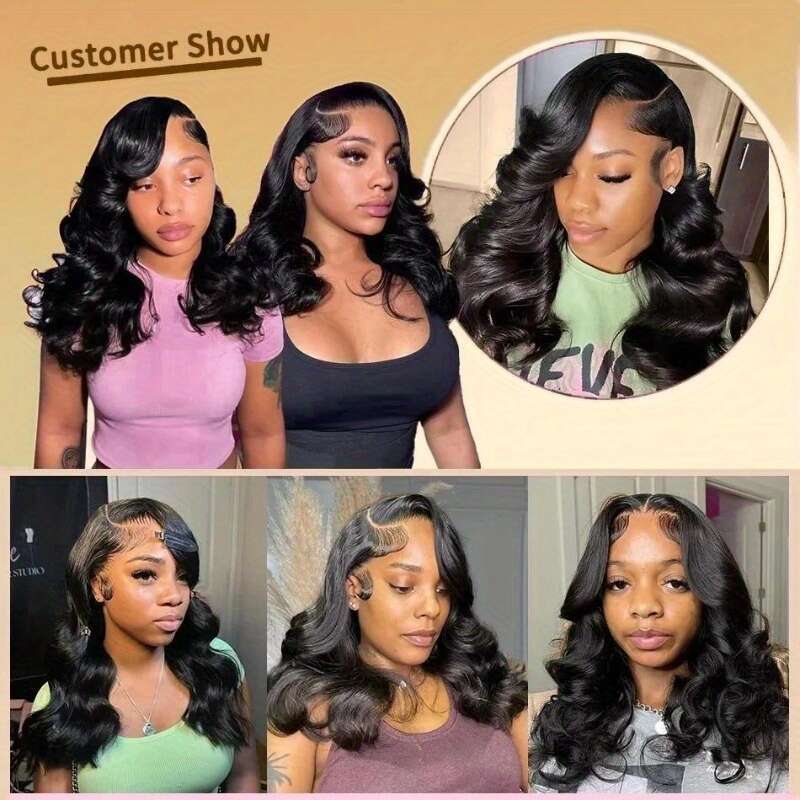 200% Density Human Bob - Body Wave, Pre-Plucked & Pre-Cut, 13X4 HD Lace Closure, Natural Black Color, Elastic Band Fit, Perfect For Women, Short Hair 