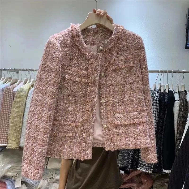 Spring Autumn Comfortable Be allMatch Short Womens Coat Small Fragrant Wind Loose Temperament Female Coarse Tweed Jacket 251110