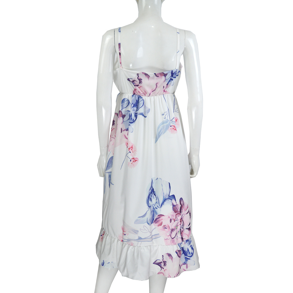 Ruffle Edge Ink Deep V Strap Loose Irregular Printed Pregnant Women's Dress