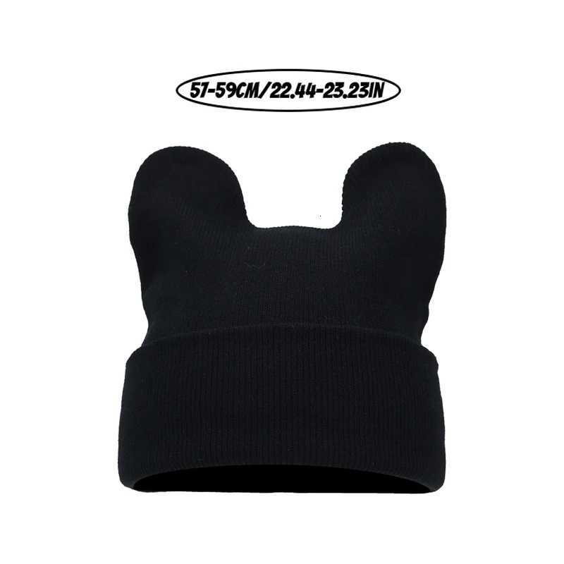 Cute Ears Solid Color Knitted Hat Trendy Cute Cartoon Knitted Hat Autumn/Winter Outdoor Warm Hat BeaniesXJ251110