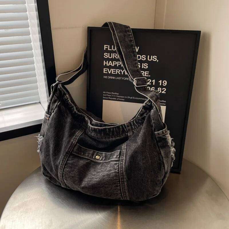 Casual Denim Women's Shoulder Bags Large Capacity Retro Design Ladies Tote Handbags Korean Style Trendy Female Crossbody Bag