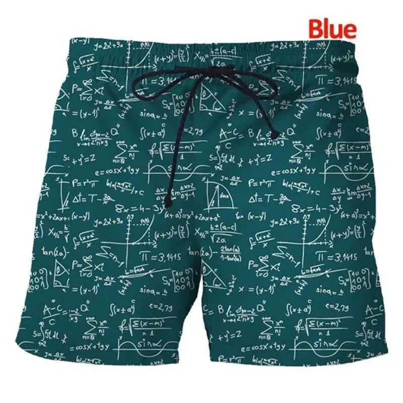 New mens plus size casual beach shorts 3D printed mathematical formula shorts summer quick drying X250410