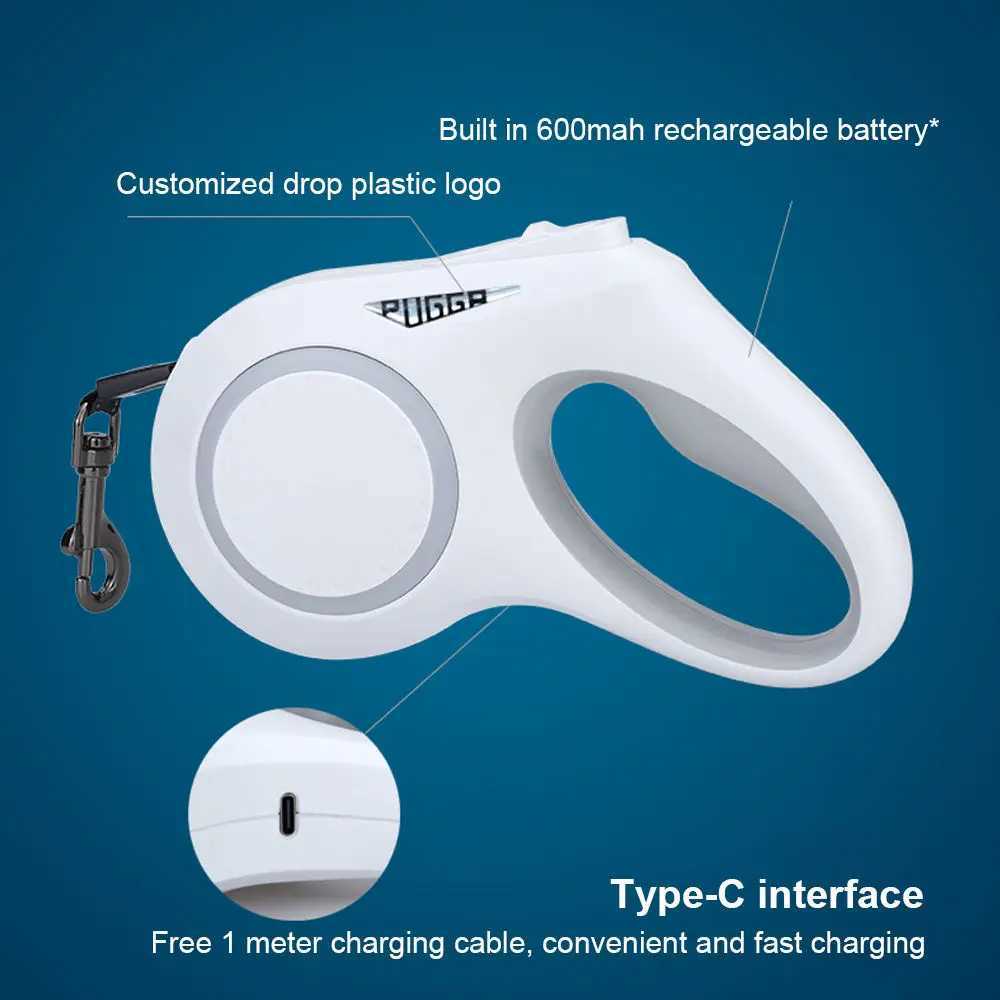 LED Light Dog Leash Auto Scaling Dog Walking Pet Accessories USB Charge Night Walking 5m J251110