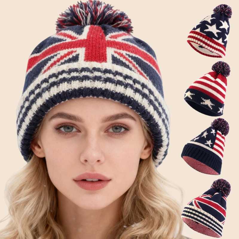 1pc Winter Knit Warm Beanie Hat for Men Women British American Flag Printedsuitable for Outdoor Ski Sport Hiking Windproof CapXJ251110