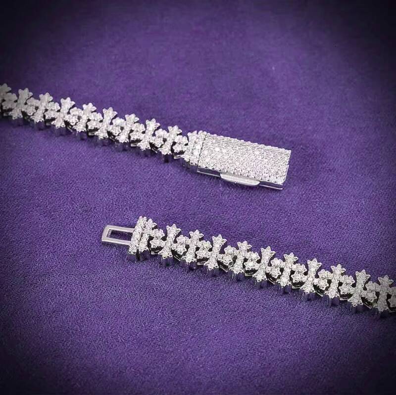 Hip Hop 8MM GRA Iced Out Bling VVS D Color Moissanite 925 Sterling Silver Pass Diamond Tester Cross Link Cuban Chain for Men