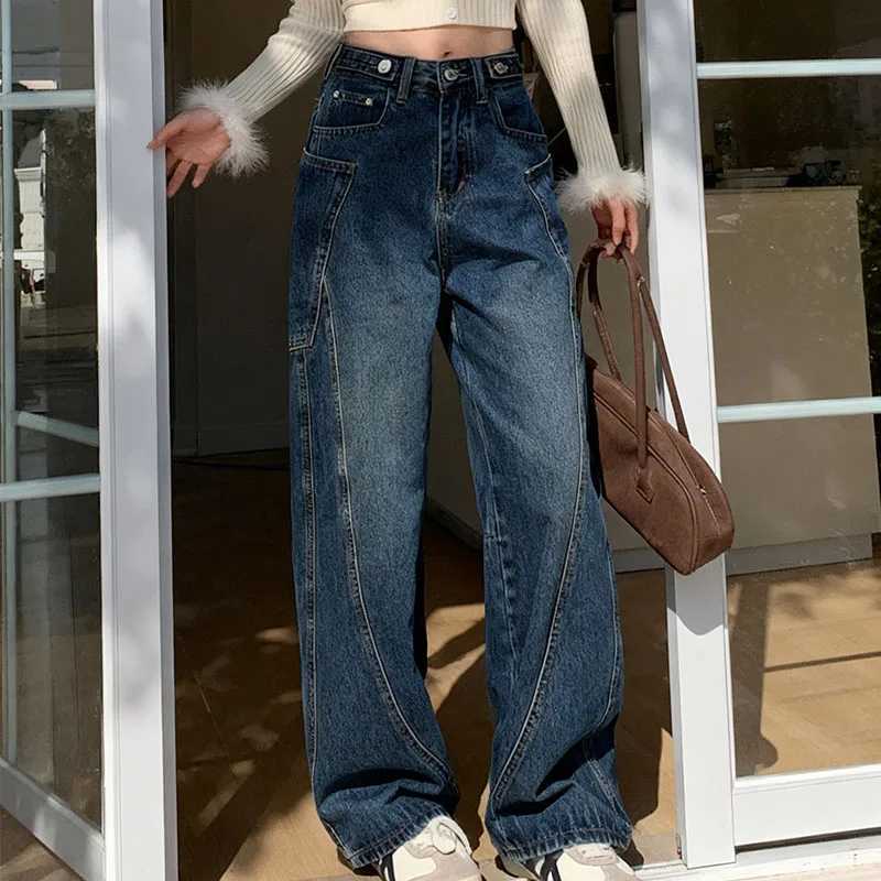 Autumn 2025 High Waist Slim Tapered Wide Leg Jeans Y2K Vintage Blue Denim Pants Dongdaemun Curved Hem for Women C251110
