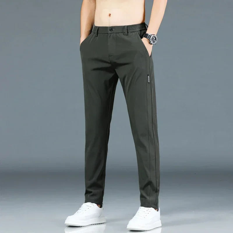Summer Thin Ice Silk Stretch Mens Pants Casual Elastic Waist Smooth Trouser Pants Male Clothing 5 Colour 250408