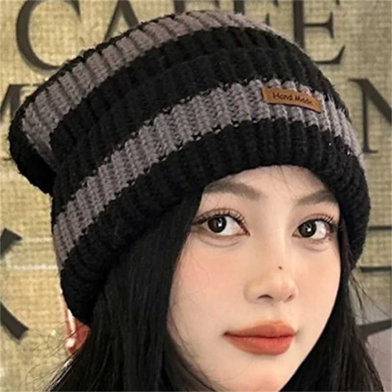 1PC New Winter Warm Hats For Women Casual Stacking Knitted Bonnet Caps Men Hats Stripe Hip Hop Unisex Female BeaniesXJ251110