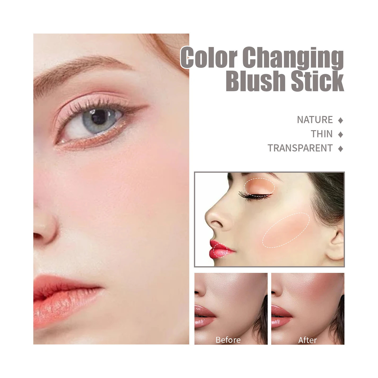 EELHOE Face powder blusher Stick Color Change Lip Red Makeup Natural Outline Highlighter 250325