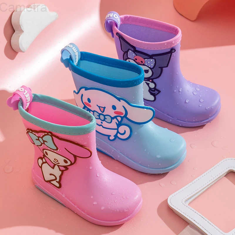 Sanrio Kawaii Childrens Short Rain Boots Outdoor Anti-Slip Wear-Resistant Girls Waterproof Shoes Fashion Winter Warm Rain Shoe H251110