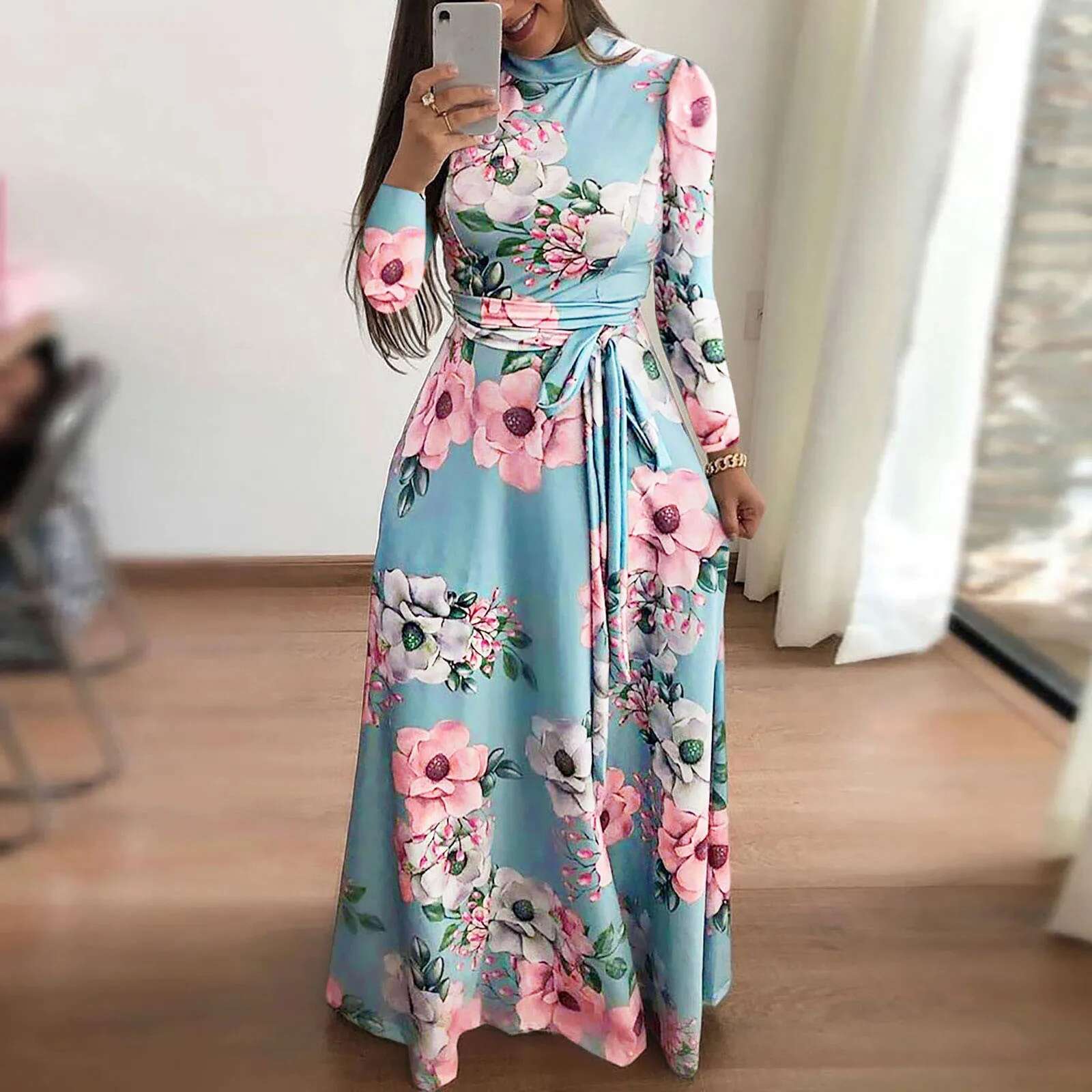 Dongdumaoyi Slim Dresses Casual Sleeve Round Neck Wer Printed Dress Strap Or Length Long Skirt Women S Clothing