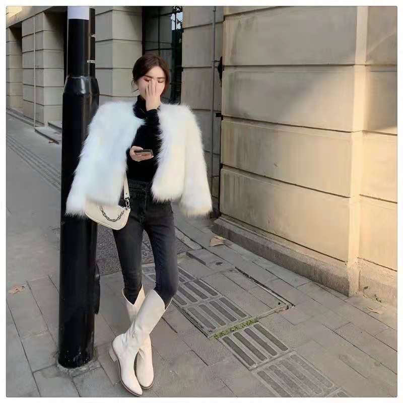 Winter White Autumn Women Short for Style Faux Fox Fur Coat Casual Versatile