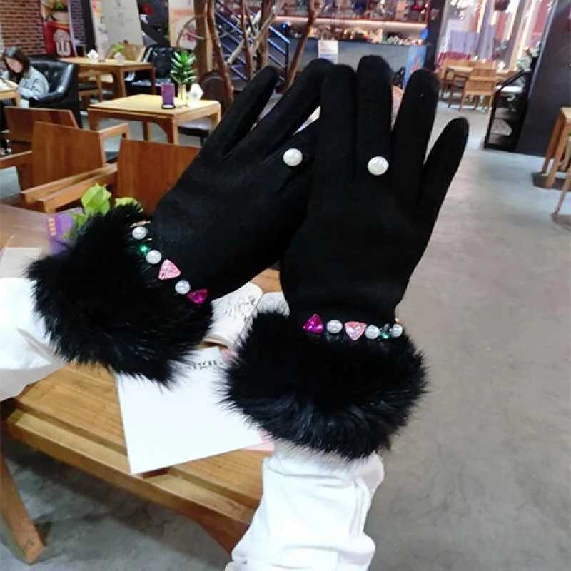 Cashmere Winter Gloves Bowknot Camellia Cashmere Womens Gloves Fashion Korean Style Warm Touch Screen Gloves A386 L251110
