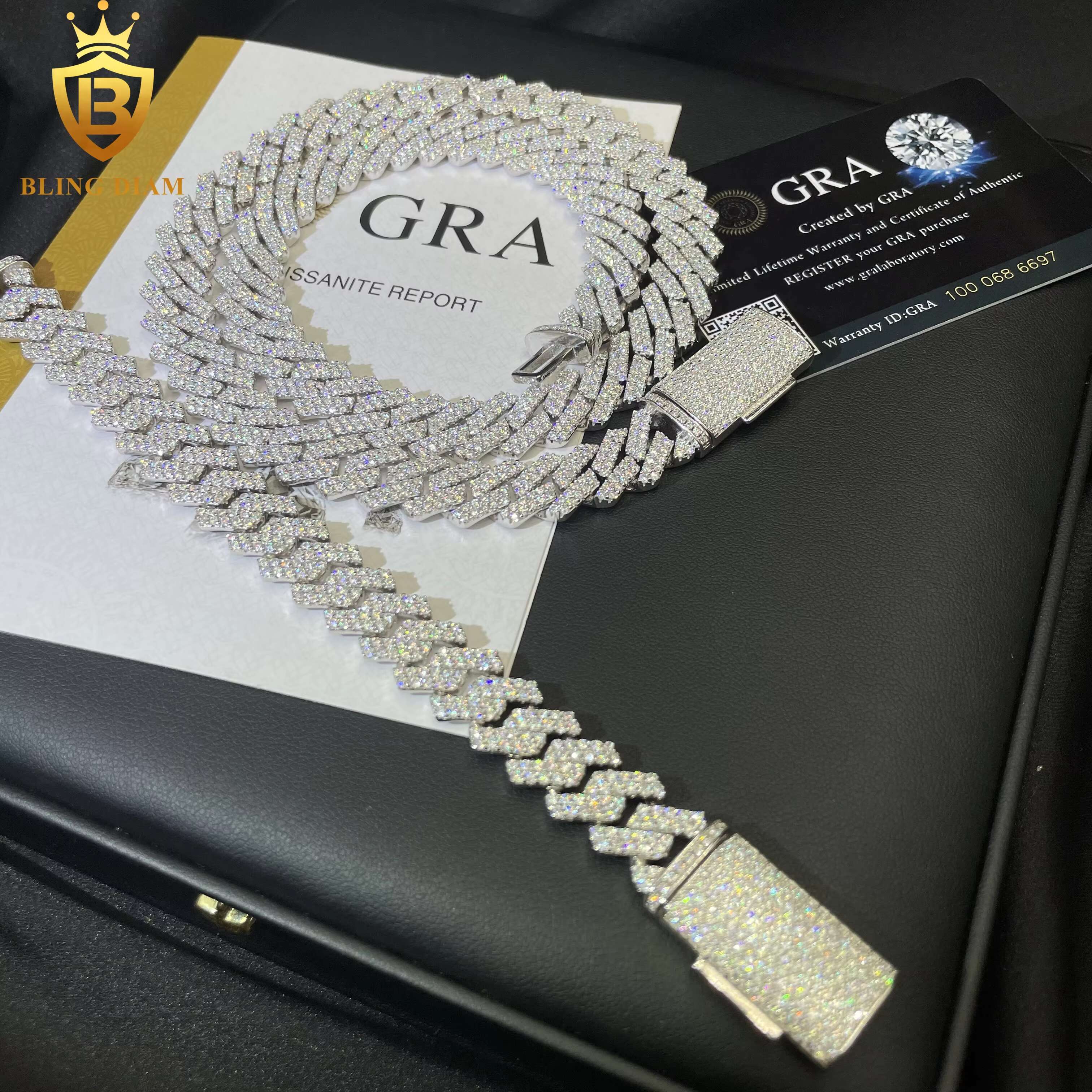 New Design 13MM Moissanite Cuban Necklace Vvs Ice Out Diamond 925 Silver Luxury Cuban Link Chain Jewelry