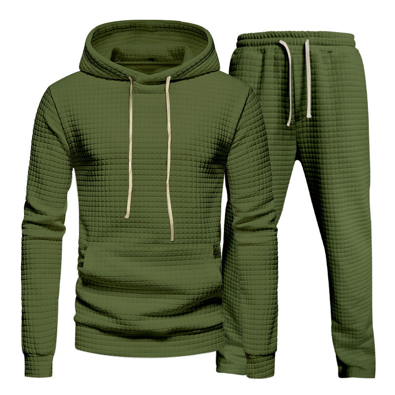 2025 Spring and Autumn Mens Set Long Sleeve Casual Jacquard Hoodie Set Sportswear