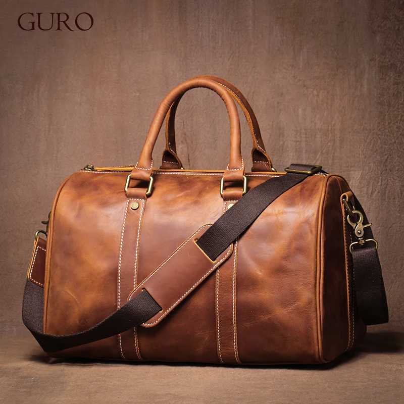 GURO Retro Higher Quality Cowhide Travel Bags Mens Genuine Leather Handbag Women Luxury Weekend Fitness Bag Short Trip Luggage K251110