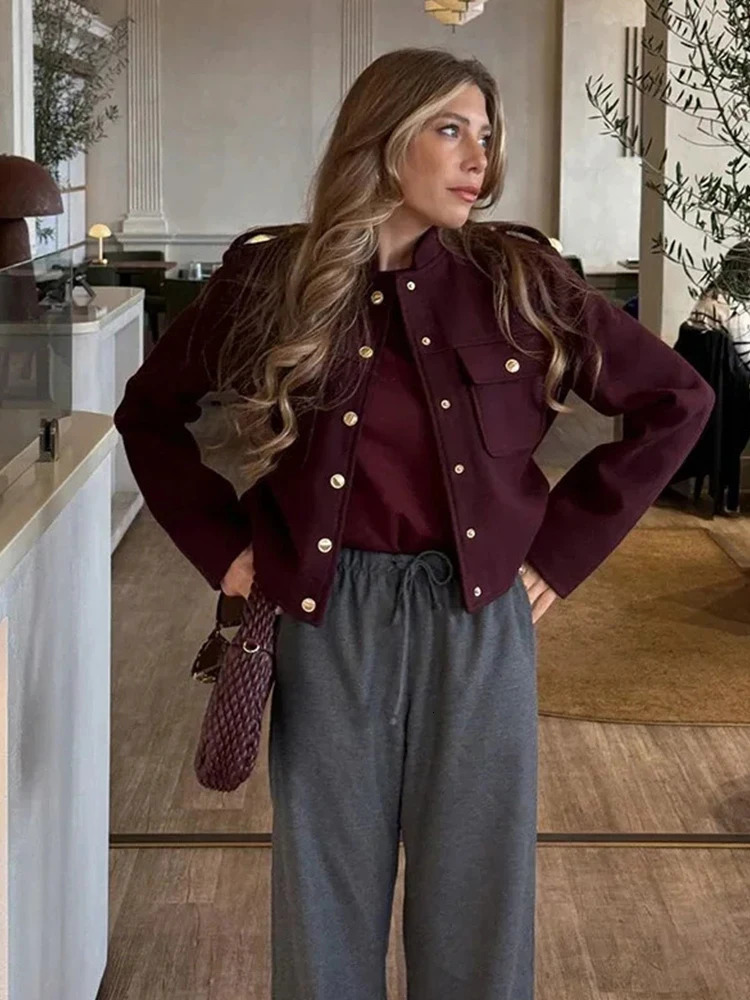 Women Soft Tweed Bomber Jacket ONeck Long Sleeve Pockets Buttons Loose Woolen Coat Female Streetwear Autumn Winter Outerwear 251110