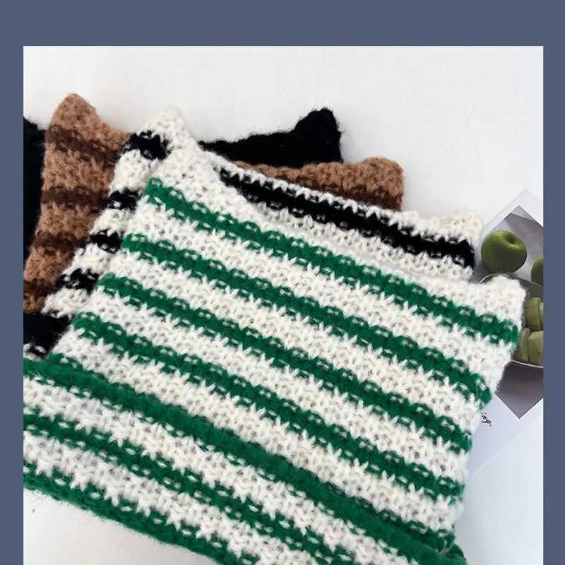Japanese Beanie Hat Ins Little Devil Striped Knitted Wool Cap Autumn and Winter Cute Cat Ears Pointed Pullover WomensXJ251110
