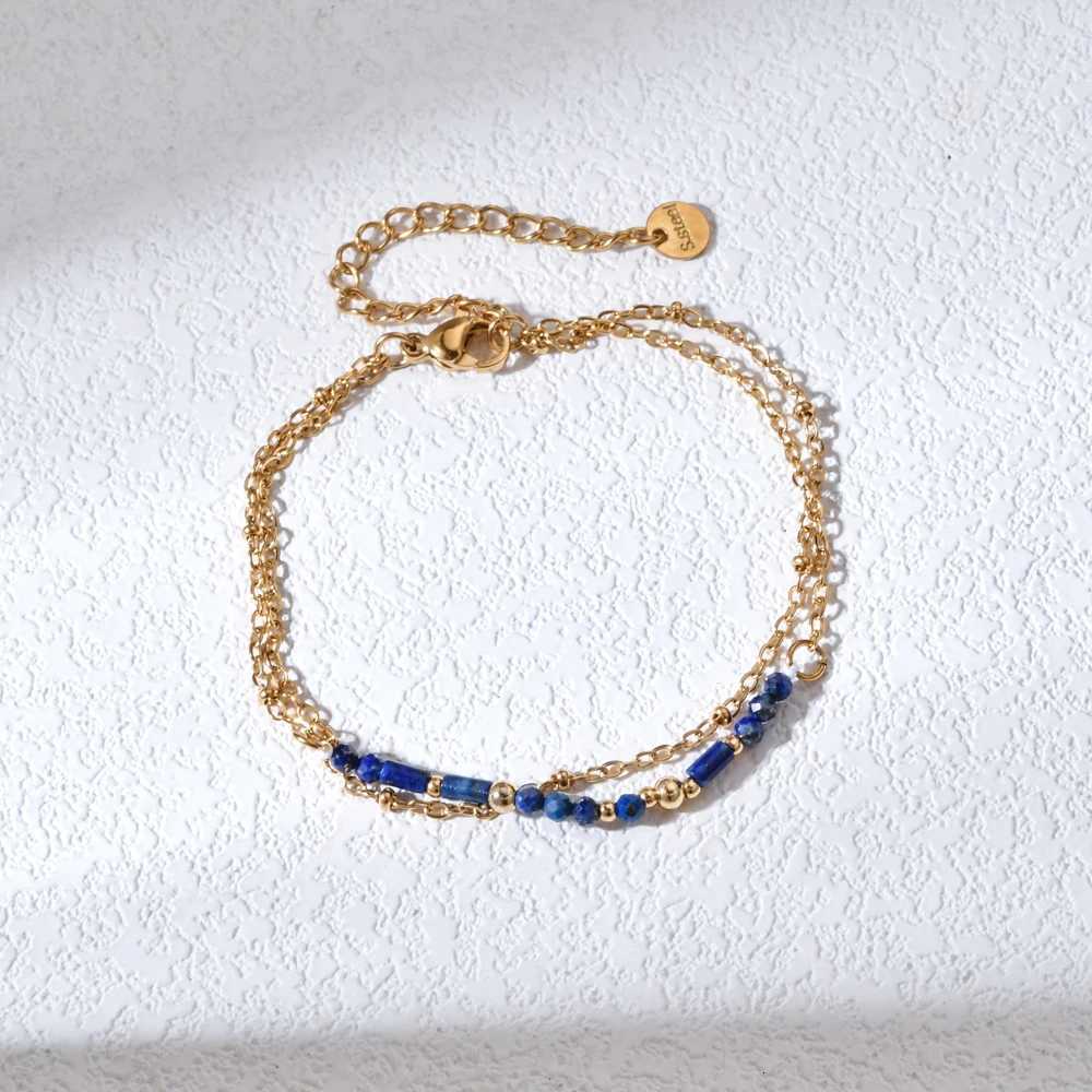 Thin Boho 18K Gold PVD Plated Stainless Steel Chain Bracelets for Women Charm Lapis Lazuli Turquoise Natural Stone Jewelry GiftT251110