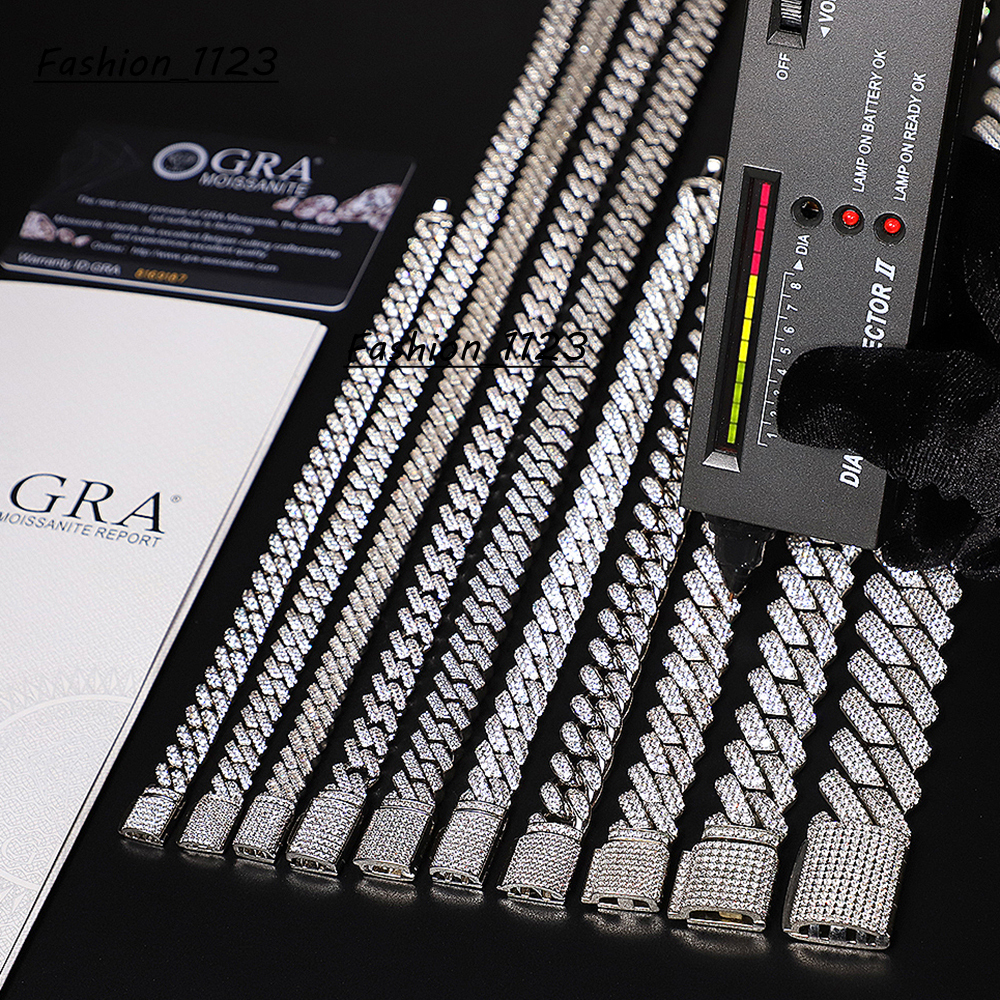 Pass Diamond Test Hip Hop Jewelry Vvs Stone Shiny 2row 3row 4row Men 925 Sterling Silver Necklace Moissanite Cuban Link Chain