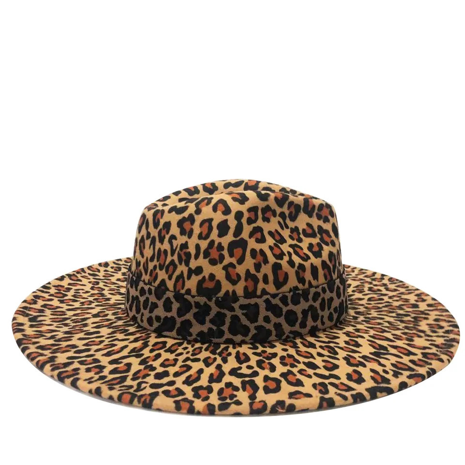 Fedora hat 10cm large brown cheetah pattern jazz oversized brown cheetah print top hat flat brown couple jazz hat 250407