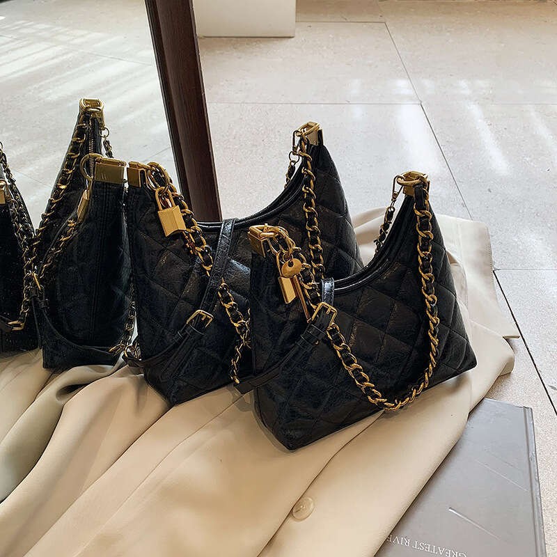 Women Elegant Crossbody Bag With Chain Strap Sophisticated Golden Tone Hardware, Everyday Formal Events Synthetic Faux Leather Handbag For Women,