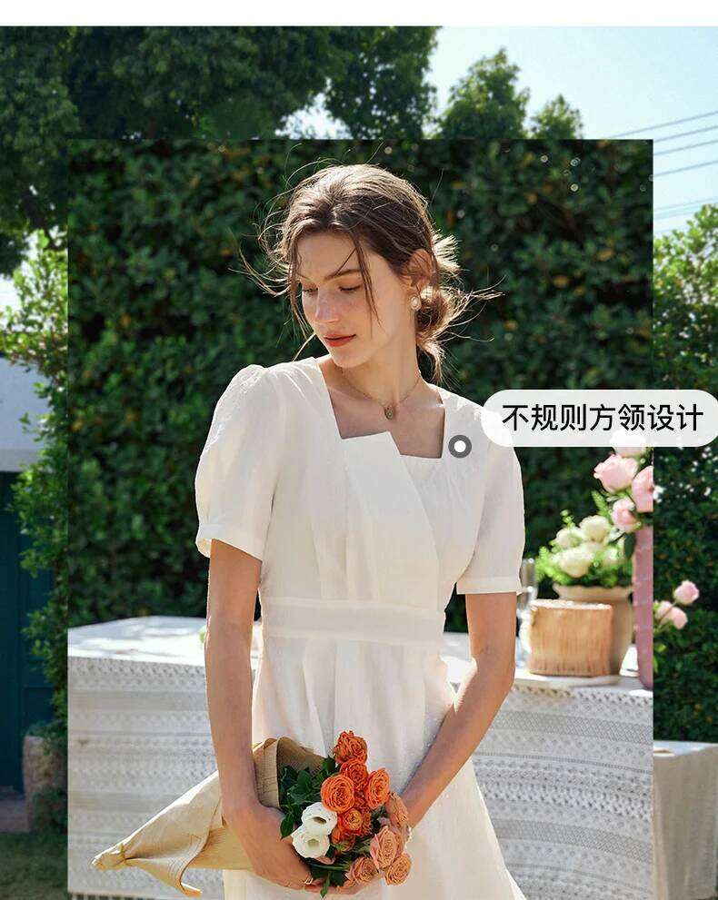 Olrain Women's Summer Short Sleeved Polyester 2025 Vintag Irregular Neck A-Line Elegant Folds Evening Dresses O24xl62615