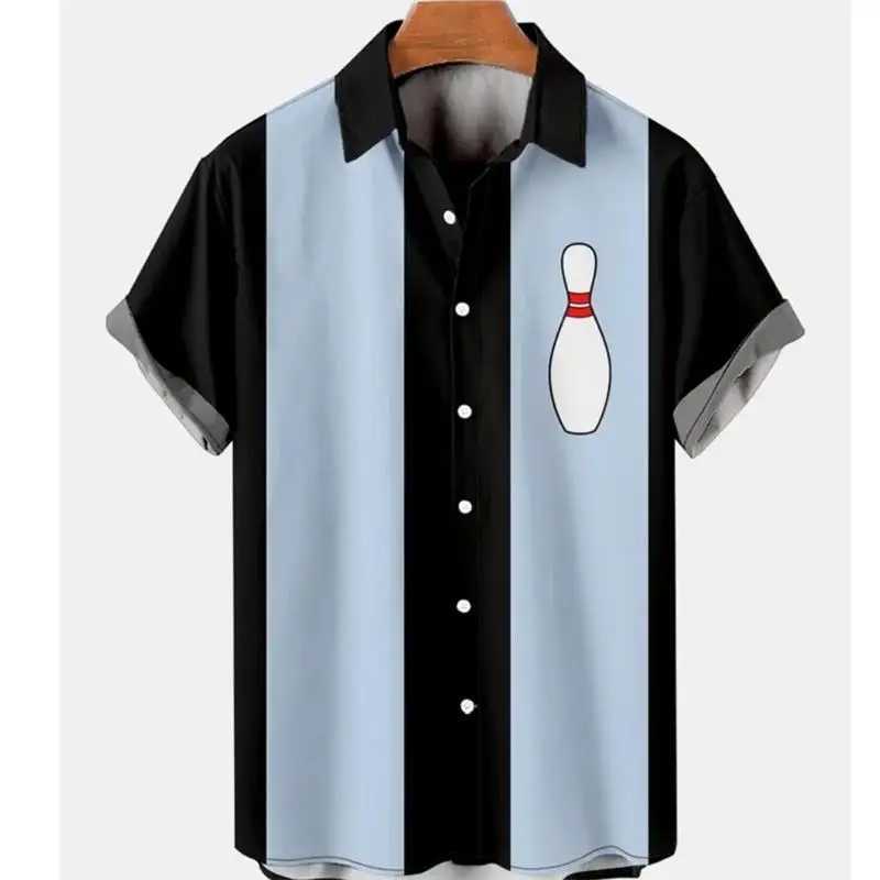 2024 New Hawaii Mens Classic Street Retro Bowling Pattern Mens Extra Large T-shirt Womens Shirt X250410