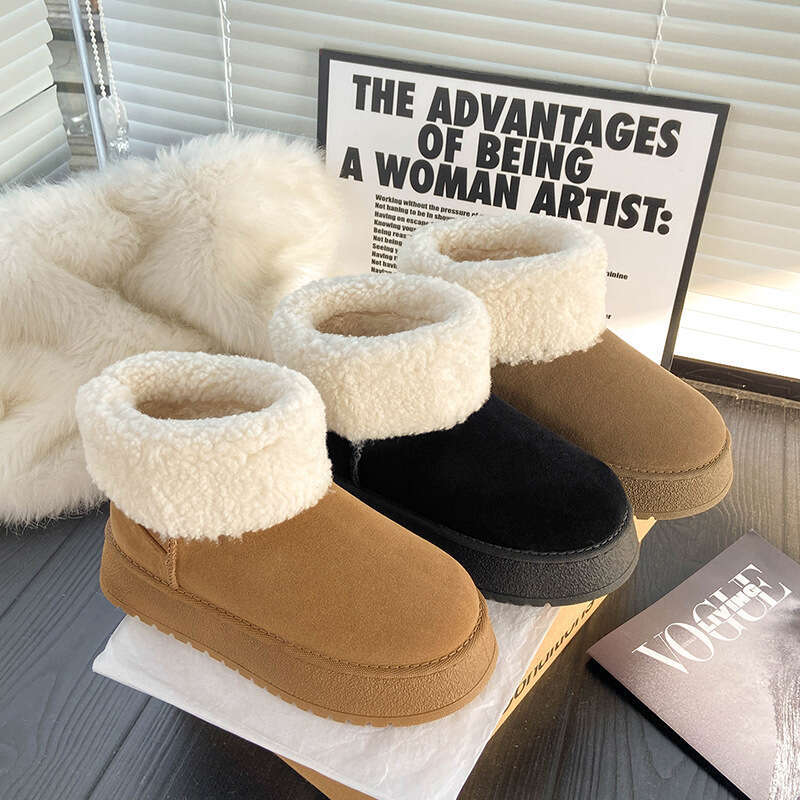 Women's Snow Winter Fleece Lined Thickened Warm Casual Versatile Cotton Outdoor Non-Slip Hiking Martin Boots DH90