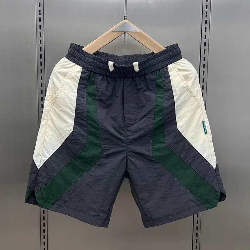 spliced outdoor loose shorts suitable for mens thin quick drying sports breathable five point beach pants 250410