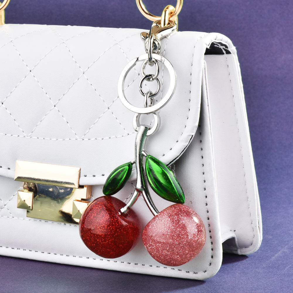 Stylish Multi-Colored Cherry Bag Charm with Sparkling Glitter Perfect Keychain for Cars & Bags