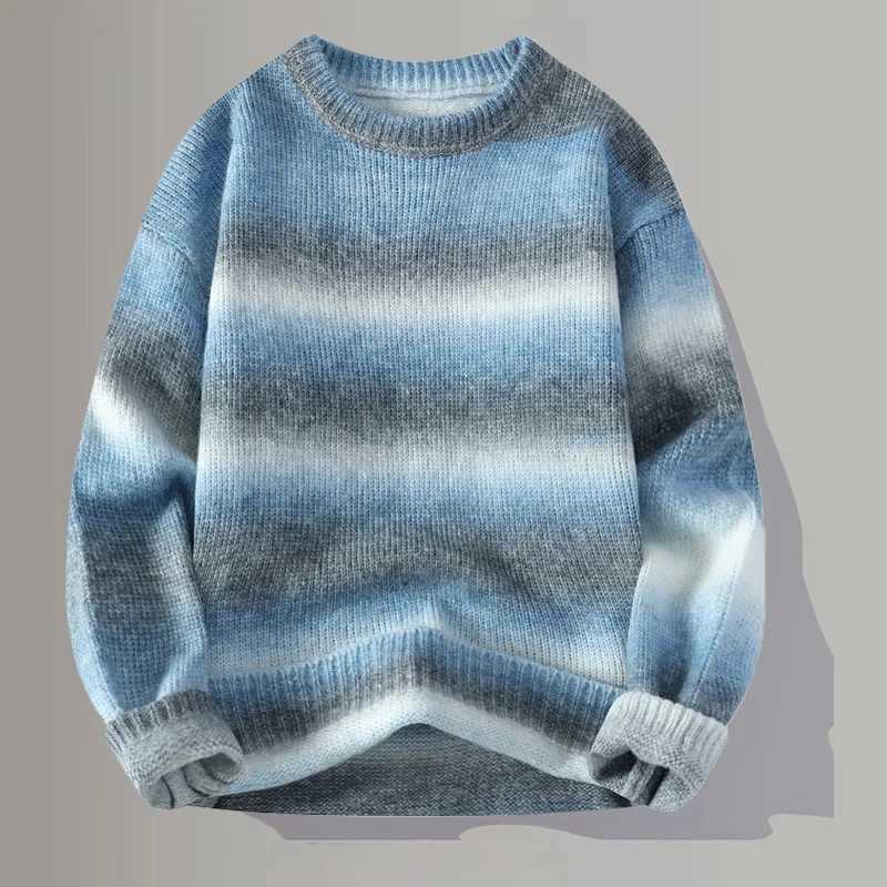 New Gradient Knitted Sweater Winter High Quality Mens Harajuku Style Christmas Sweater 2025 Thick Warm Mens Hoodies R251110